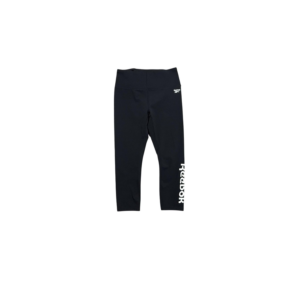 Reebok Capri‎ Leggings Womens Medium Black High Rise Logo Athletic Gym Yoga